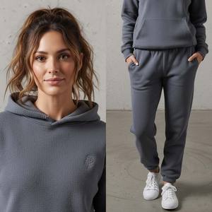 Custom <b>Women's</b> 2 Piece Streetwear Sweatsuit Set Heavyweight Cotton Solid Skinny Hoodie and Jogger Sweatpants Tracksuit - Product Image 4