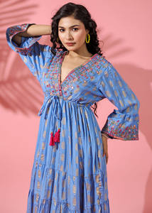 Vestido de falda corta con volantes y manga larga con estampado de Lurex de viscosa elegante y dulce para niñas y mujeres - Product Image 5