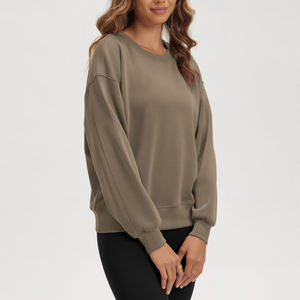 Ladies Oversized Knitted Pullover Sweatshirt With Fleece Lining Long Sleeves Drop <b>Shoulder</b> O Neck women's sweatshirt - Product Image 3