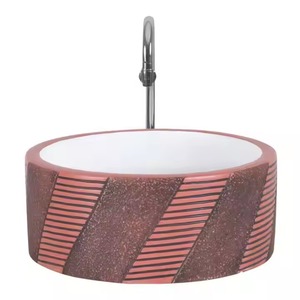 Magenta pink round table top <strong>basin</strong> luxury royal style countertop ceramic <strong>wash</strong> hand <strong>basin</strong> with <strong>golden</strong> design for bathroom use - Product Image 1