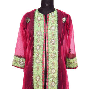 Old Boho Kimono Attractive Robe longue unique brodée pour elle Broderie lourde avec paillettes perles et boutons - Product Image 1