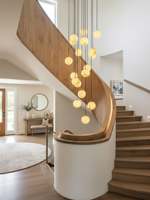 Lustre moderne de luxe avec boule en albâtre, luminaire suspendu en acier pour escalier, villa, hôtel, plafond haut, hall d'entrée