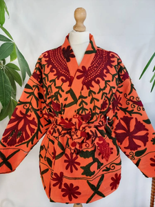 Femmes été Suzani brodé à la main veste courte Crewel Festival cadeau spécial imprimé tissu coton remplissage brodé - Product Image 4