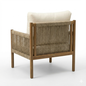 Sillón Reclinable de Madera Maciza de Acacia con Cuerda Tejida y Cojín de Asiento, Diseño Moderno y Minimalista Ecológico para Uso en Exteriores - Product Image 5