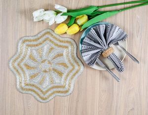 Handcrafted Round Glass <b>Beaded</b> <b>Placemats</b> for Dining Table American Style Wedding Christmas Decoration Family Gatherings Parties - Product Image 2