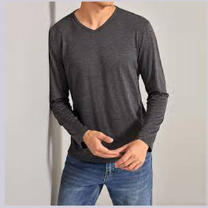 <b>Men's</b> V-Neck Long Sleeve Slim Fit Anti-Wrinkle Dobby Silk/Cotton Blend Vintage <b>Animal</b> Print T-Shirt - Product Image 4