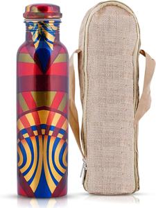 Botella de cobre puro con estampado floral con tapa y bolsa de transporte de yute Duradero y confiable Calidad y material de alto estándar disponibles - Product Image 4