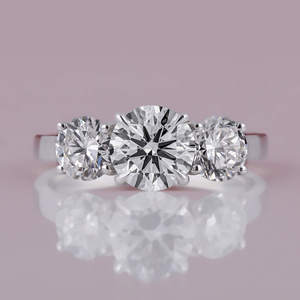 Stylish Luxury 18KT <b>Solid</b> White Gold Plated Custom Engagement Ring Round Cut Lab Grown Diamond Three Stone Setting Trendy Ring - Product Image 1