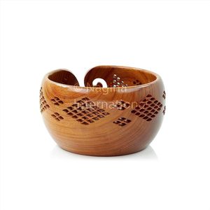 Bols de rangement en fil fabriqué en palissandre avec grilles décoratives sculptées à la main-Fournitures d'accessoires pour tricot et crochet (moyen) - Product Image 4