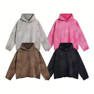 Sudaderas con Capucha para Hombre de Algodón Grueso con Lavado Ácido, Apliques Desgastados, Bordado, Pedrería y Estampado Puff - Product Image 2