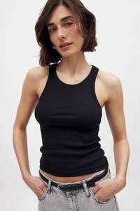 Camiseta sin mangas de punto de algodón personalizada al por mayor, camiseta sin mangas básica informal sin mangas con cuello redondo, camisetas sin mangas de punto acanalado blanco para mujer - Product Image 6