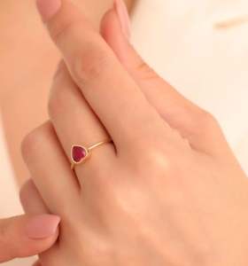 IGI Certified Delicate & Classic <b>Dainty</b> 10K 14K Pure Solid Gold Natural Ruby Heart Shape <b>Ring</b> with a Bezel Setting Romantic Gift - Product Image 2