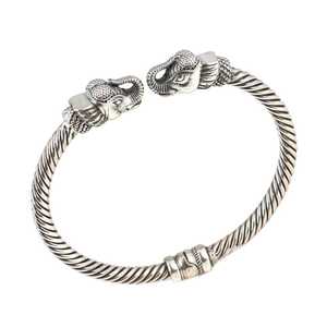 Bracelet torsadé unisexe en argent sterling avec tête d'éléphant à ressort, style chaîne fine et maillons, 32,57 g, 6,3 cm de diamètre - Product Image 2