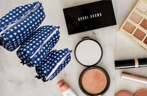 Juego de maletas de viaje ecológicas Vintage de algodón Handblock, 3 bolsas de cosméticos impermeables lavables a máquina, bolsas de almacenamiento azules, maquillaje - Product Image 4