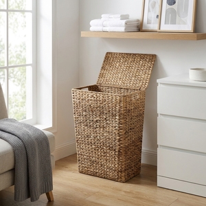 Natural Banana Bark Storage <b>Basket</b> Rectangular Laundry Hamper Hinged Lid Cutout Handle Clothes Bin Setup Pure Art Room Decor Art - Product Image 5