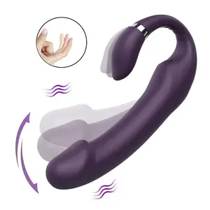 Dual Motors C-shaped Double Ended Head Strapless Strap On Dildo Vibrator Women Adult Sex Toy for G Spot and Clit Stimulation