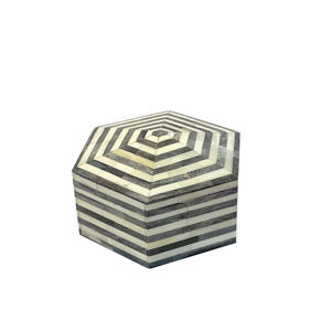 Caja decorativa hexagonal de lujo hecha a mano, incrustaciones de hueso Natural ecológicas con diseño geométrico, artesanías naturales hechas a mano - Product Image 3