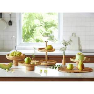 Nouvelle arrivée plateau de service rond en rotin à 2 niveaux pour les articles de cuisine et la décoration de table respectueux de l'environnement des grossistes vietnamiens - Product Image 6
