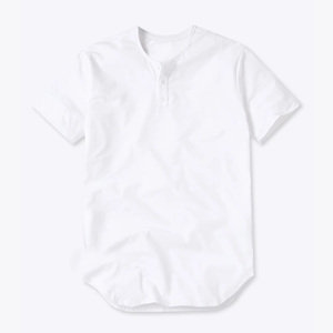 Camiseta blanca con dobladillo curvo de Henley, prenda de vestir, de algodón 62% y 33% licra, suave, 5% poliéster, lo más vendido - Product Image 4