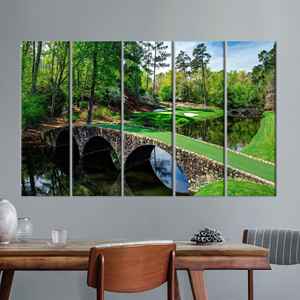 Tableau sur toile imprimé sur le thème du golf - Décoration de bureau élégante avec paysage naturel vert, 5P : encadré - Product Image 1