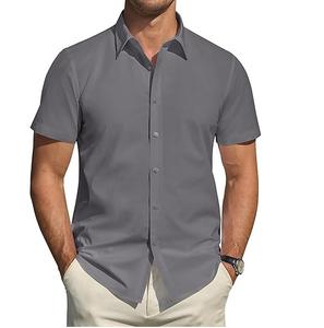 Camisa de Vestir Casual Entallada para Hombre, Color Azul Marino, para Exteriores o Negocios, con Cierre de Cremallera, Franela de Poliéster/Algodón, Antiarrugas, para Primavera - Product Image 1