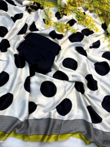 Tela semi Gajji heavy sari con blusa flor Premium creap seda Sari - Product Image 3