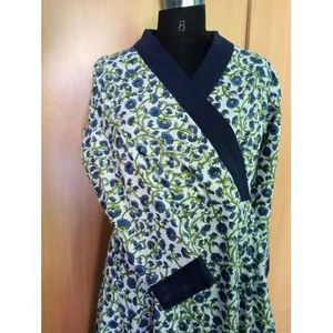 Vestido cruzado de algodón estampado a mano con estampado floral de doble sombra hermoso estilo - Product Image 5