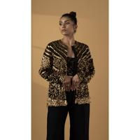 Ensemble pantalon et blazer court pour femme, brodé or et noir, luxe |   Costume formel hip-hop pour mariage, fête, événement spécial, designer