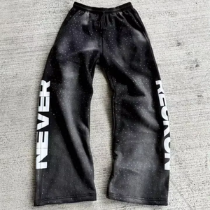 Jogger d'hiver personnalisé pour homme, coupe ample streetwear, en polyester/coton, imprimé sérigraphié et brodé, taille mi-haute élastique, épais - Product Image 3