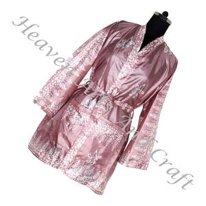 Kimono corto vintage de seda para mujer KS015, batas de mujer hechas a mano con bolsillos y cinturón OEM - Product Image 3