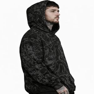 เสื้อฮู้ดดี้พิมพ์ลายขนาดใหญ่พิเศษสำหรับผู้ชาย สีดำ ลายพิมพ์เต็มตัว สไตล์ลำลอง สตรีทแวร์ ออกแบบเองได้ - Product Image 3