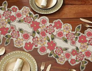 Christmas Decorative and Leaves Design Beaded <b>Runner</b> Placemat <b>Dining</b> <b>Table</b> Fancy Mat Handmade Decorative <b>Runners</b> for Wedding - Product Image 2