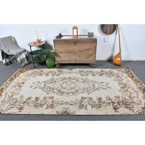 Tapis turc vintage Beige marron 4,2x9.3 pieds tissage plat en laine avec motif patchwork pour décorations de salon - Product Image 1