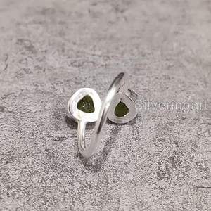 Bague pour femme en pierre naturelle péridot, pierre de naissance d'août, réglable, bague à 2 pierres, bijoux faits à la main, bague en argent sterling 925 - Product Image 6