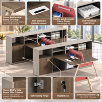 Poste de travail de bureau pour quatre personnes avec armoire de rangement, aménagement modulaire et écran de confidentialité pour bureau commercial