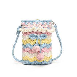 Crochet Cotton Fashion Phone Bag Cute Cherry Women's <b>Medium</b> Single Shoulder <b>Handbag</b> Urban Simplicity Portable - Product Image 6
