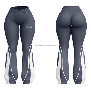 Leggings évasés de sport de haute qualité en poly spandex 260 GSM, gris foncé, tissu respirant extensible, panneau contrasté, sublimation - Product Image 1