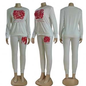 Conjunto Deportivo para Mujer, Cuello Alto, Liso, Teñido, 100% Algodón, Cintura Elástica, Popular - Product Image 3