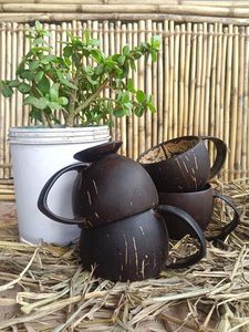 Taza de cáscara de coco natural diseñada para un estilo de vida sin residuos y un consumo de bebidas consciente del medio ambiente. - Product Image 4