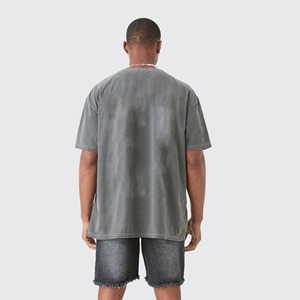 Camiseta antiarrugas de algodón 100% de peso pesado Camiseta de hip hop de gran tamaño lavada con logotipo impreso en soplo personalizado para hombres - Product Image 2