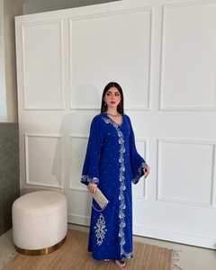 Vestido Largo AWAIS HOUSE Estilo Marroquí, Poliéster Georgette, Bordado a Mano, Ligero, Talla Grande, Manga Larga, Diseño Sólido, Cuello Alto - Product Image 3