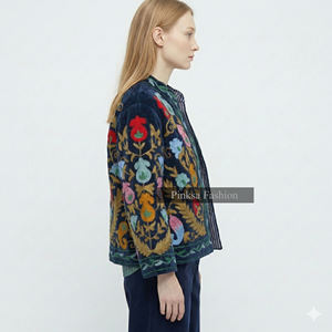 Nouvelle arrivée : veste en velours pour femme, style vintage, broderie florale ethnique, col mandarin élégant, vêtement formel bohème, toutes saisons - Product Image 4