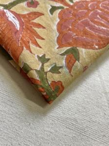Mustard <b>Yellow</b> Hand Block Printed Cotton <b>Fabric</b> Orange Floral Vine Design - Product Image 4