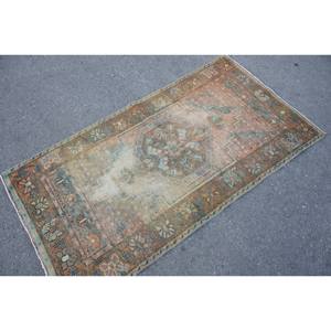 Tapis en laine marron et vert vintage, patchwork de 2,9x5,6 pieds, tissage plat, tapis turc, tapis de salon en latex, décorations de salon, nouveau - Product Image 2