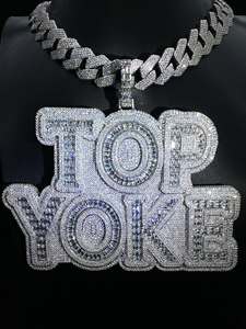 Pendentif en argent 925 personnalisé avec lettres pour homme, style hip-hop, avec diamant testé, baguette VVS, moissanite, pendentif de rappeur tendance pour collier - Product Image 5