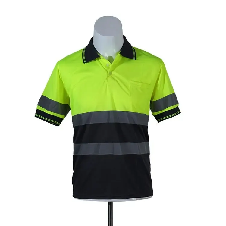 บริการ OEM แขนสั้น Hi Vis เสื้อโปโลผู้ชายผ้าคุณภาพสูงพร้อมแถบสะท้อนแสง Workwear เสื้อโปโลเพื่อความปลอดภัย