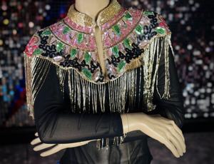 Lujoso vestido de fiesta de noche de gasa multiusos con cuentas a mano con capa con flecos y diseño brillante de cristal pesado para ropa de Club - Product Image 3