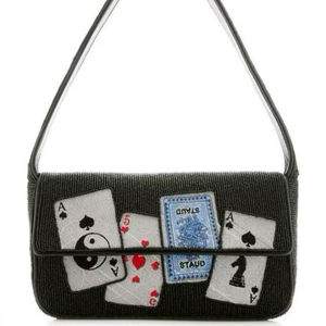 Sac à bandoulière noir perlé, sac à main en perles de verre, sac à main brodé cartes à jouer, pochette à rabat, sacoche de soirée pour femmes - Product Image 1