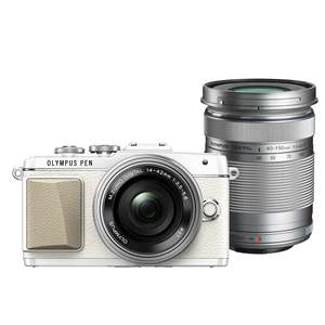 Appareil photo numérique hybride compact professionnel avec kit double objectif 14-42mm EZ 40-150mm, étui de photographie blanc, appareil photo d'occasion - Product Image 1