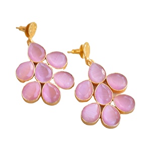 Pendientes Colgantes de Latón de Moda, Pendientes de Piedra Orgánica de Exportación, Chapados en Oro de Alto Pulido, Diseño Boho Chic, Listos para Enviar al por Mayor - Product Image 2